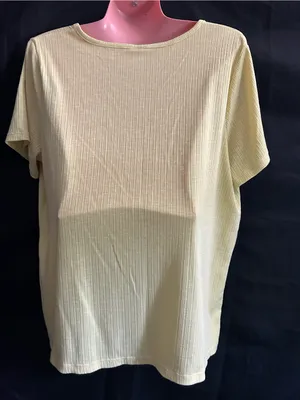 Old Navy Women’s V-Neck Ribbed Short Sleeve Top Light Yellow LG thumbnail 2