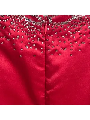 Dave & Johnny VTG Red A-Line Satin Corset Beaded Gown 9/10 Strappy Prom Vampire thumbnail 9