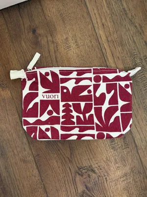 Vuori Canvas Tote Bag and Matching Zipper Pouch Set Burgundy White Geo Print thumbnail 4