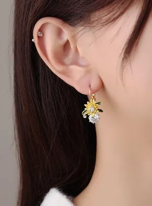 Crystal Daisy Flower Dangle Drop Earrings for Women,Elegant Flower Earrings thumbnail 3