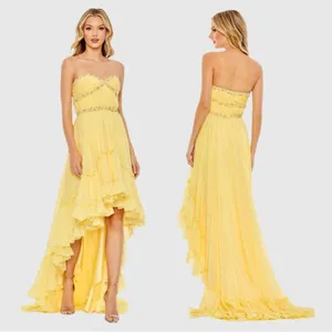 NWT Mac Duggal Yellow Beaded Ruffle High Low Gown Size 0 thumbnail 2