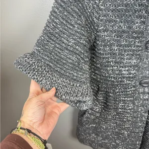 Free People Women's Chunky Knit Gray‎ Button Up Cardigan Hooded Size Medium thumbnail 3
