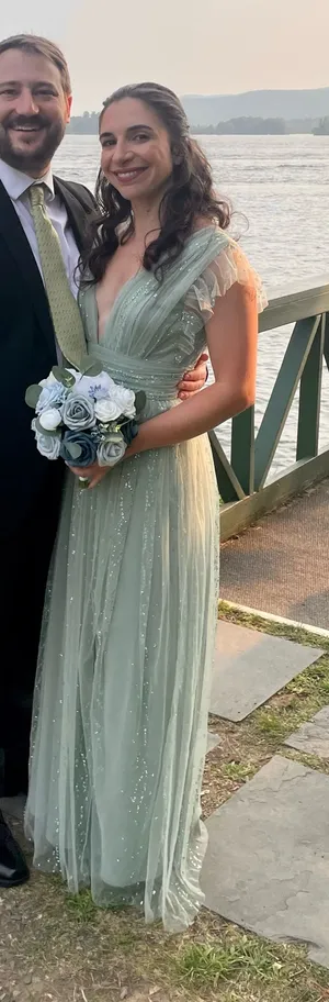 Glitter mesh bridesmaid dress Green thumbnail 1