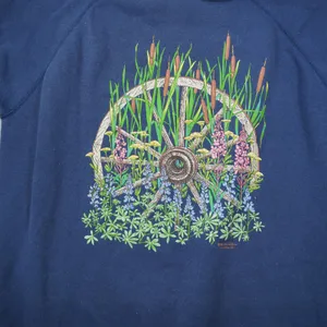 Vintage Morning Sun Wagon Wheel Wildflower Sweatshirt Navy Blue Large‎ USA Made thumbnail 2