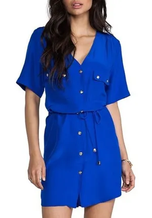 AMANDA UPRICHARD Courtney Cobalt Silk‎ Shirt Dress Size XS thumbnail 1