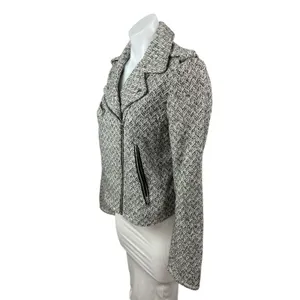 Gap Women's Gray Chevron Wool Long Sleeve Zip Up Moto Biker Coat Jacket Size S thumbnail 3