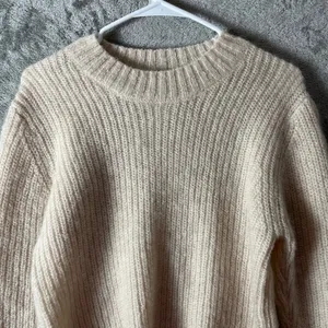 Baldwin Wool Mohair Chunky Knit‎ Sweater Cream Cable Sleeve Cozy Minimalist XS thumbnail 8
