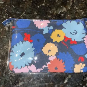 Kate‎ Spade Pencil Pouch Cosmetic Bag Plastic Covered Flowers (Papyrus) Blue R thumbnail 3