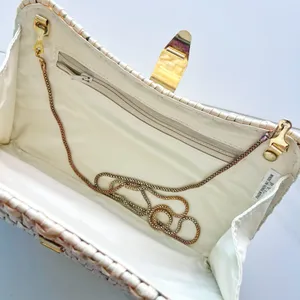 Cream clutch with strap woven chain White thumbnail 5