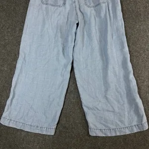 American Eagle Light Wash Lyocell Wide Leg Crop Drawstring Pants Blue 4 Short thumbnail 13