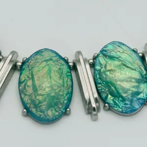 Elegant Statement Silver and Blue Green Iridescent Necklace thumbnail 10