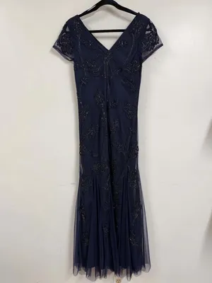 MARINA B Beaded V-Neck Gown Size 6 thumbnail 3