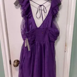 Anthropologie Maeve Ruffled Tulle Mini Dress deep Purple L thumbnail 5