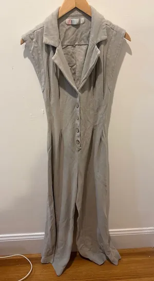 Free People‎ Beach Grey Ribbed Open Back Wide Leg Jumpsuit Small Sleeveless thumbnail 1