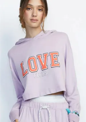 Alice + Olivia Lavender Cropped Hoodie with Orange 'LOVE' Graphic size M thumbnail 1