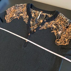 Free People Black Peach Floral Lace Embroidered Henley Long Sleeve Top Medium thumbnail 9