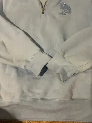 OVO Light Blue Quarter-Zip Sweatshirt with Embroidered Owl thumbnail 6