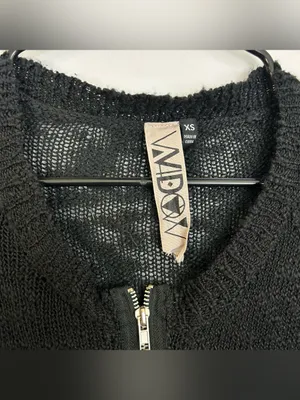 Widow Black Open Knit Long Sleeve Zipper Front Long Sweater Size XS Dollskill thumbnail 2
