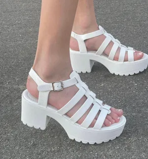White Snake Print Gladiator Cage Lug Sole Chunky Heel Wedge thumbnail 1