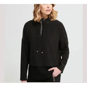 Joseph Ribkoff‎ Mesh Insert Shirt Hem Rhinestone 1/4 Zip Black Mock Neck Grunge thumbnail 2