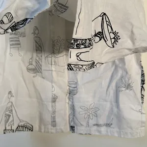 Hot Cotton‎ Marc Ware Linen Maxi Skirt L White Black Village Print Made in USA thumbnail 7
