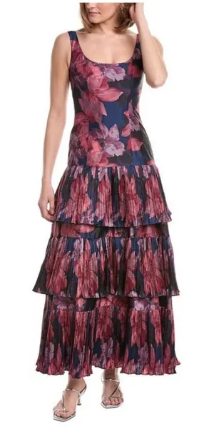 Hutch Luna Tiered Pleated Floral Maxi Dress Navy Pink Size 6 NWT thumbnail 1