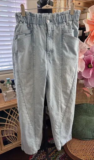 Free People We The Free Powell Boyfriend Light Wash Pull On Boho Mom Jeans thumbnail 1