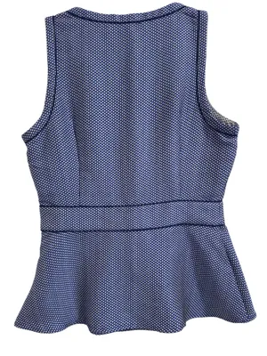 Banana Republic Peplum Top Blue White Geometric Notch Neck Sleeveless Size 8 thumbnail 4