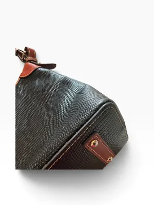 Dooney & Bourke black lizard embossed with rich brown leather hobo bag purse thumbnail 8