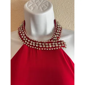 NWT Ieena for Mac Duggal Gown 2 Red Rhinestone‎ Halter Slit Evening Dress 26533 thumbnail 7
