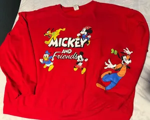 Disney Red 'Mickey and Friends' Crewneck Sweatshirt with Character Art size 3XL thumbnail 1
