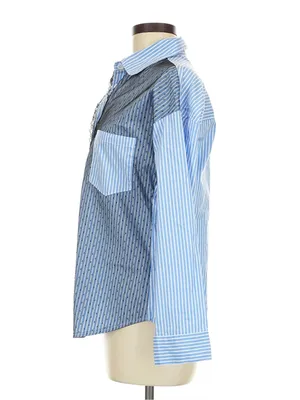 Liz & Co Lizette Collection Button-Front collared Mixed-Panel Chevron/Herringbone Shirt M thumbnail 3