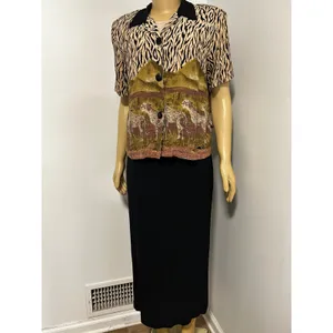 Karin Stevens Vintage 90s Safari Zebra Cheetah Print Maxi Dress Set Size 12 M thumbnail 2