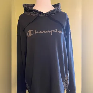 Women’s Champion Black Hoodie with Tonal Logo and Leopard Print Details thumbnail 2