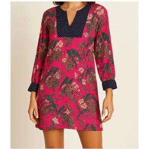 Maeve Anthropologie Pink Bird Floral Polka Dot Dress Long Sleeve 6 boho‎ preppy thumbnail 2