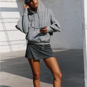 NEW FREE PEOPLE | We The Free‎ Pick it Up Pleated Pullover Gray Hoodie Sz L thumbnail 9