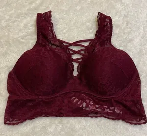 PINK Victoria’s Secret Maroon Floral‎ Lace Up Push Up Bralette Small thumbnail 1