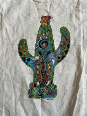 Gildan cream Short Sleeve Tee with Colorful Cactus Artwork thumbnail 3