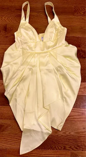 Asos Luxe viral Structured yellow Drape Satin Plunge Mini Dress size US 8 /UK 12 thumbnail 9