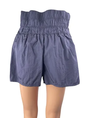Free People Way Home Purple High Rise Smocked Wide Activewear Sports Shorts Sz L thumbnail 1