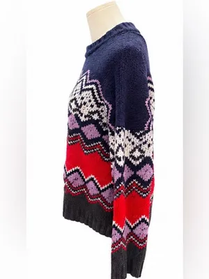 Aerie Fair Isle Geometric Crewneck Sweater Women’s Medium Cotton Blend thumbnail 2