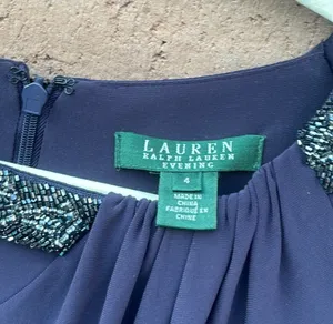 Ralph Lauren Evening Gown Dress Beaded Necklace Long Sleeve Maxi Purple Size 4 thumbnail 4