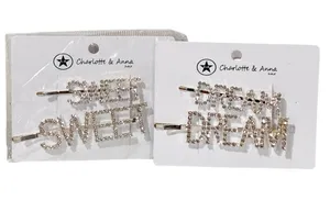 Silver Tone Rhinestone Sweet Dream Hair Clips NEW thumbnail 1