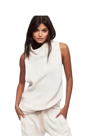Free People M Isla Ottoman‎ Sweater Slouchy Sleeveless Ivory Tunic Turtleneck thumbnail 1