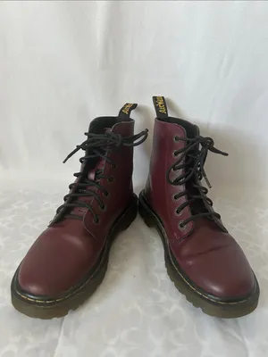 Dr. Martens Leyton Cherry Red Smooth Leather 7 Eye Lace-Up Boots **Size 6** 🍒🍒 thumbnail 3