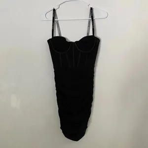 Oh Polly Black Ruched Corset Mini Dress US 2 Bodycon Bustier Party thumbnail 2
