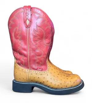 Justin Boots Gypsy L9911 Women’s 7 Western Cowboy Boots Ostrich Print Red Leather thumbnail 1