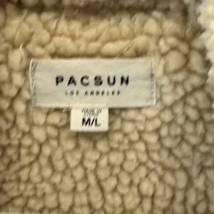 PacSun Denim Sherpa Lined Biker Jacket Dark Wash Faux Fur Moto Coat M/L thumbnail 6
