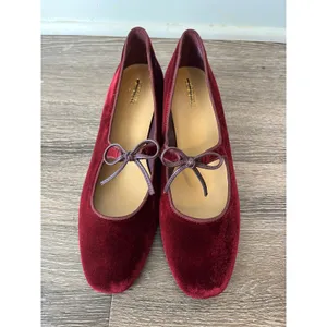 J. Crew Velvet bow tie–heeled Mary Janes in Vintage Burgundy Size 10 thumbnail 3
