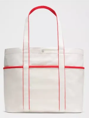 Lululemon NWT Daily Multi Pocket Canvas Tote Bag 20L Cream Red Trim thumbnail 4